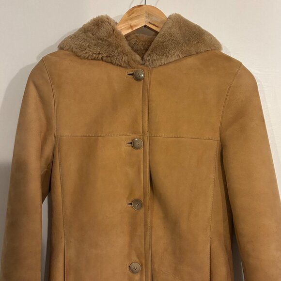 Ferrara Italy tan suede shearling lined coat - Picture 5 of 6